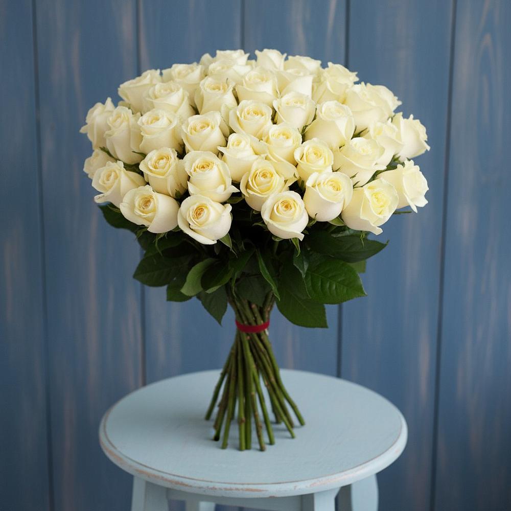 Букет 51 Белая роза Эдлесс Лав в Тоннельном