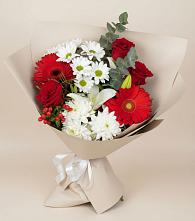 Букет цветов из:  Розы, Хризантемы, Герберы и Лилии в Тоннельном