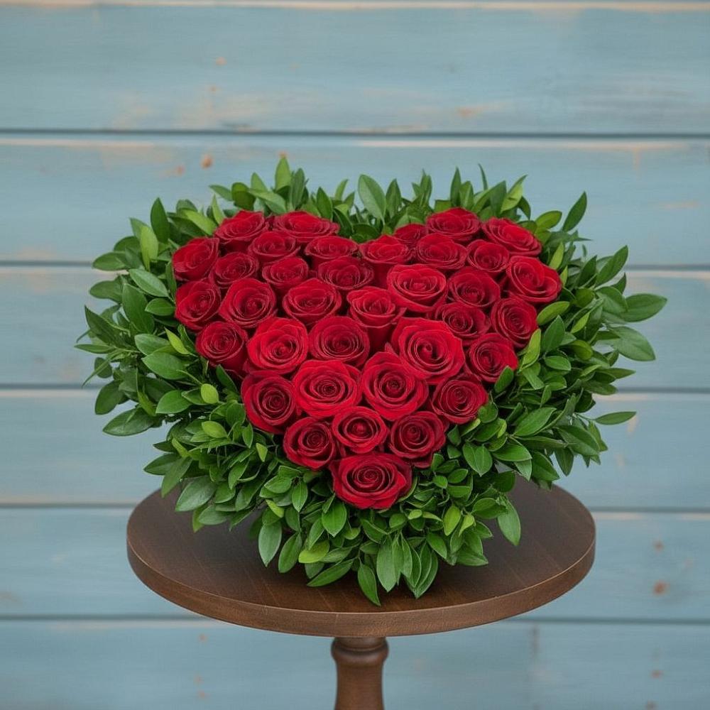 Цветочная композиция из Розы в виде сердца в Тоннельном