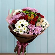 Букет цветов из:  Розы, Хризантемы и Альстромерии #REPLACE_PRED# Тоннельном